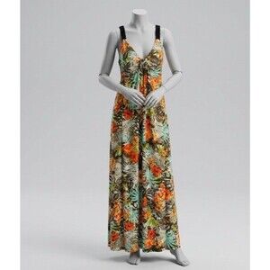 Emma & Michele Maxi Dress Womens XL Tropical Print Babydoll Flowy Summer resort